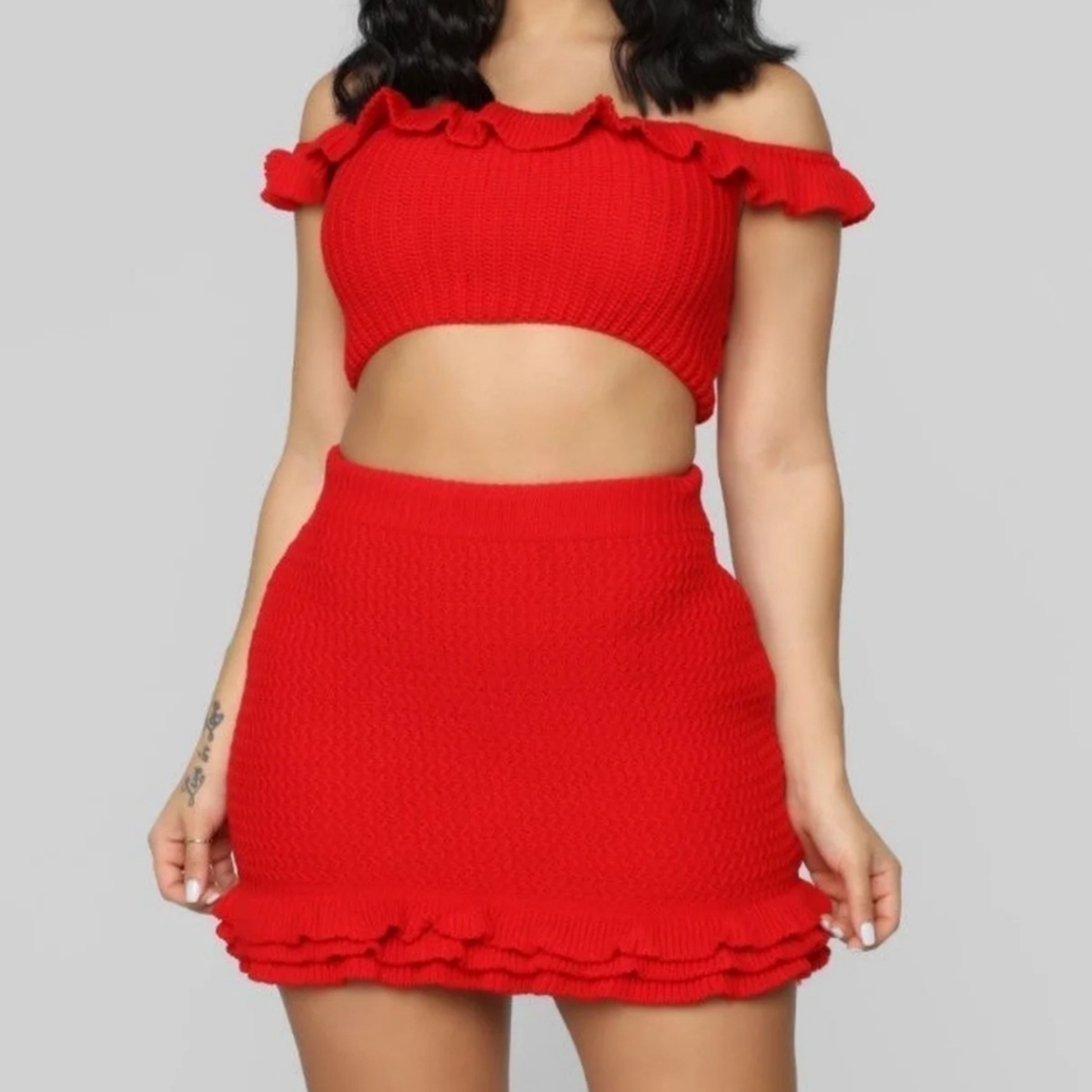 Red knit Two Piece Set